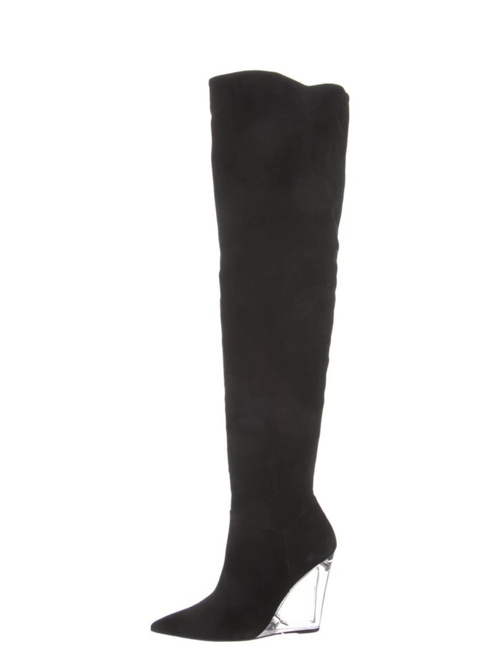 Stuart Weitzman Suede Black Over the Knee Boots lucite wedge heel